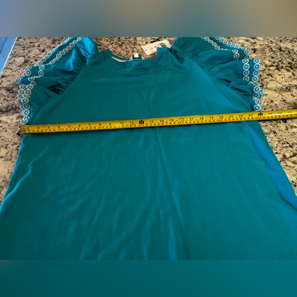 Crown & Ivy Turquoise Blouse with Embroidered Sleeves - Picture 4 of 7